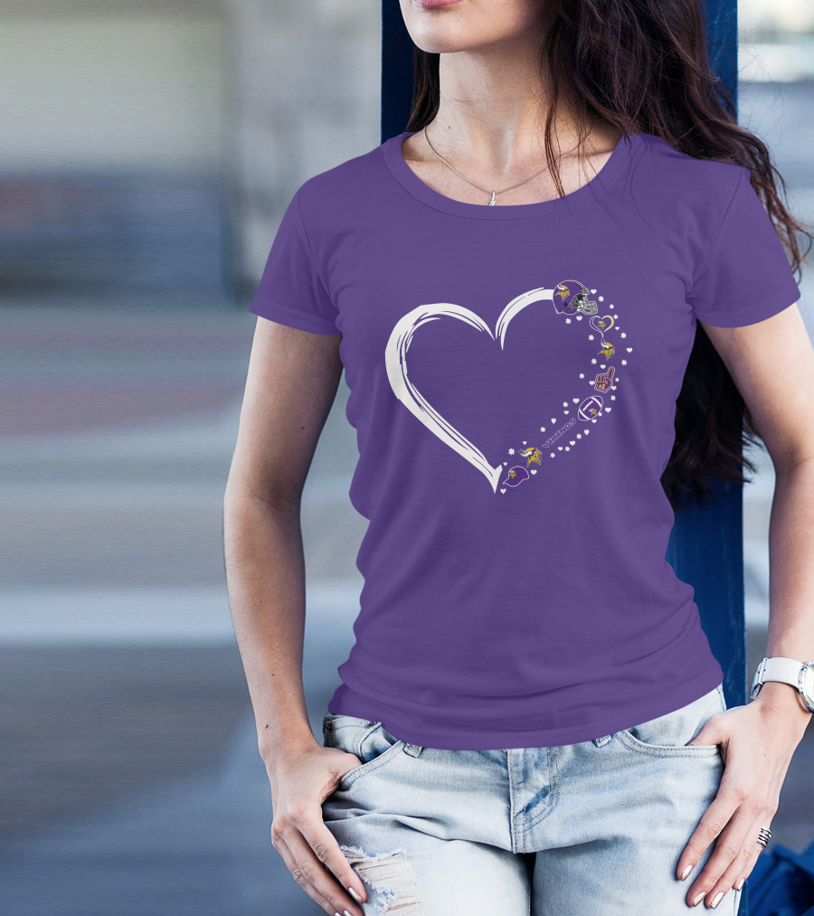 Minnesota Vikings Heart Shaped #1 Fan Helmet And Stars T-Shirt