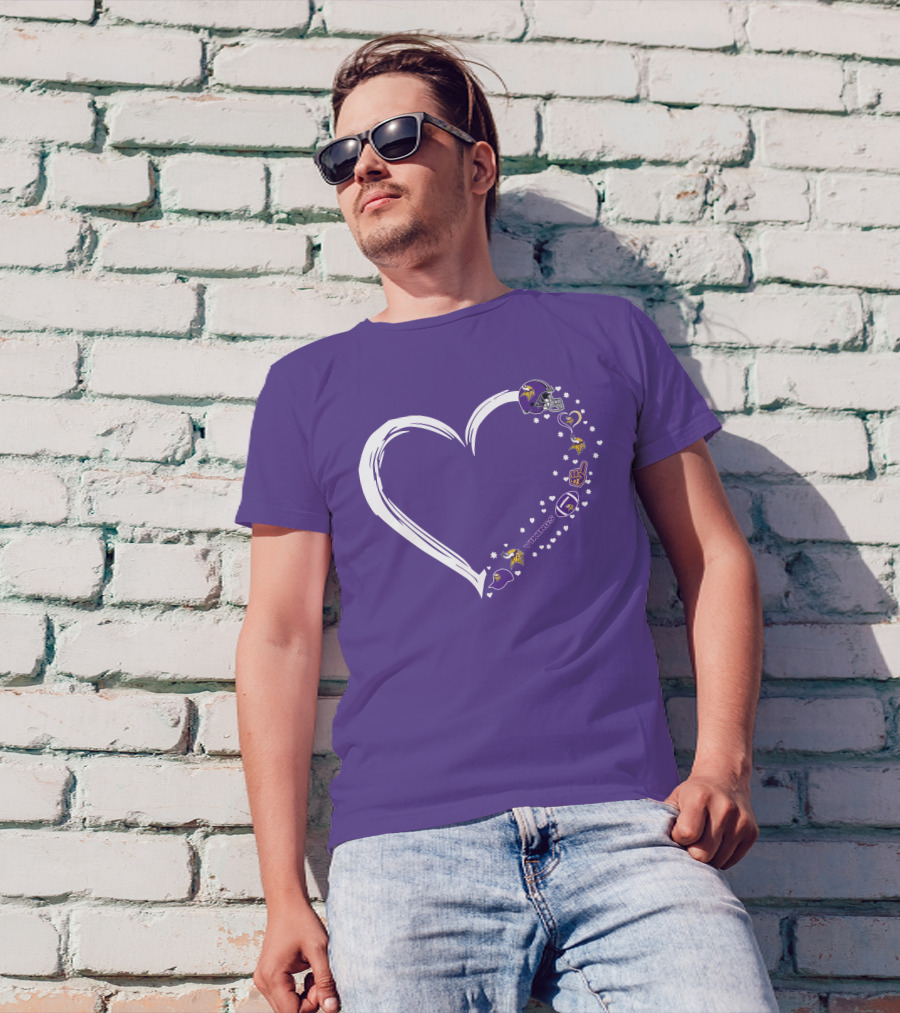Minnesota Vikings Heart Shaped #1 Fan Helmet And Stars T-Shirt