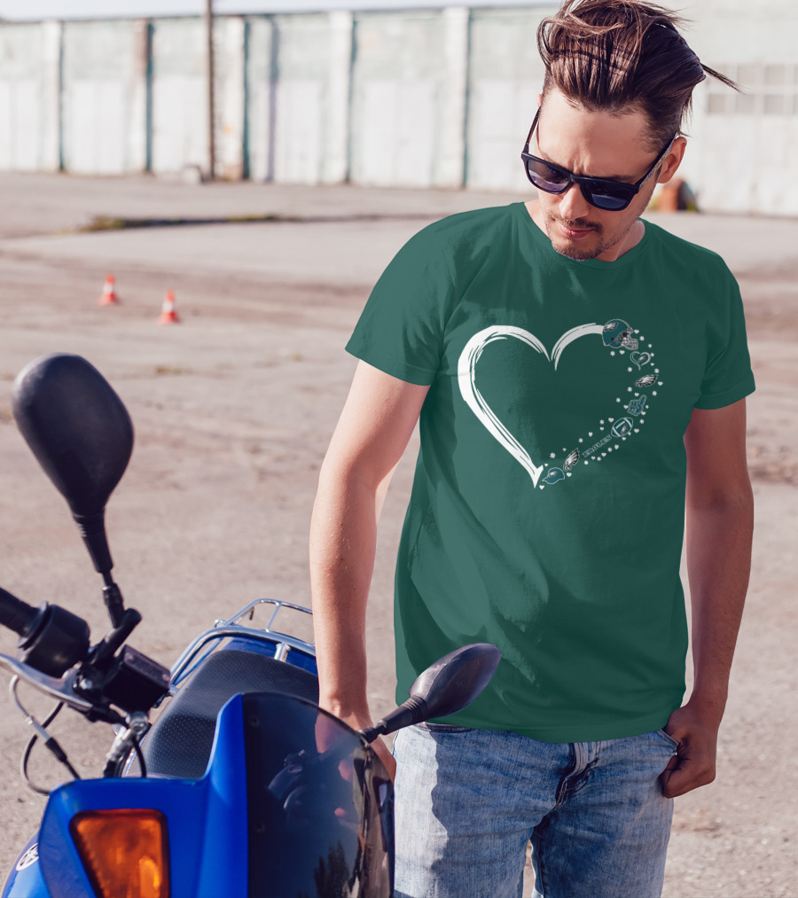 Philadelphia Eagles Heart Design With Logo And Helmet Elements T-Shirt