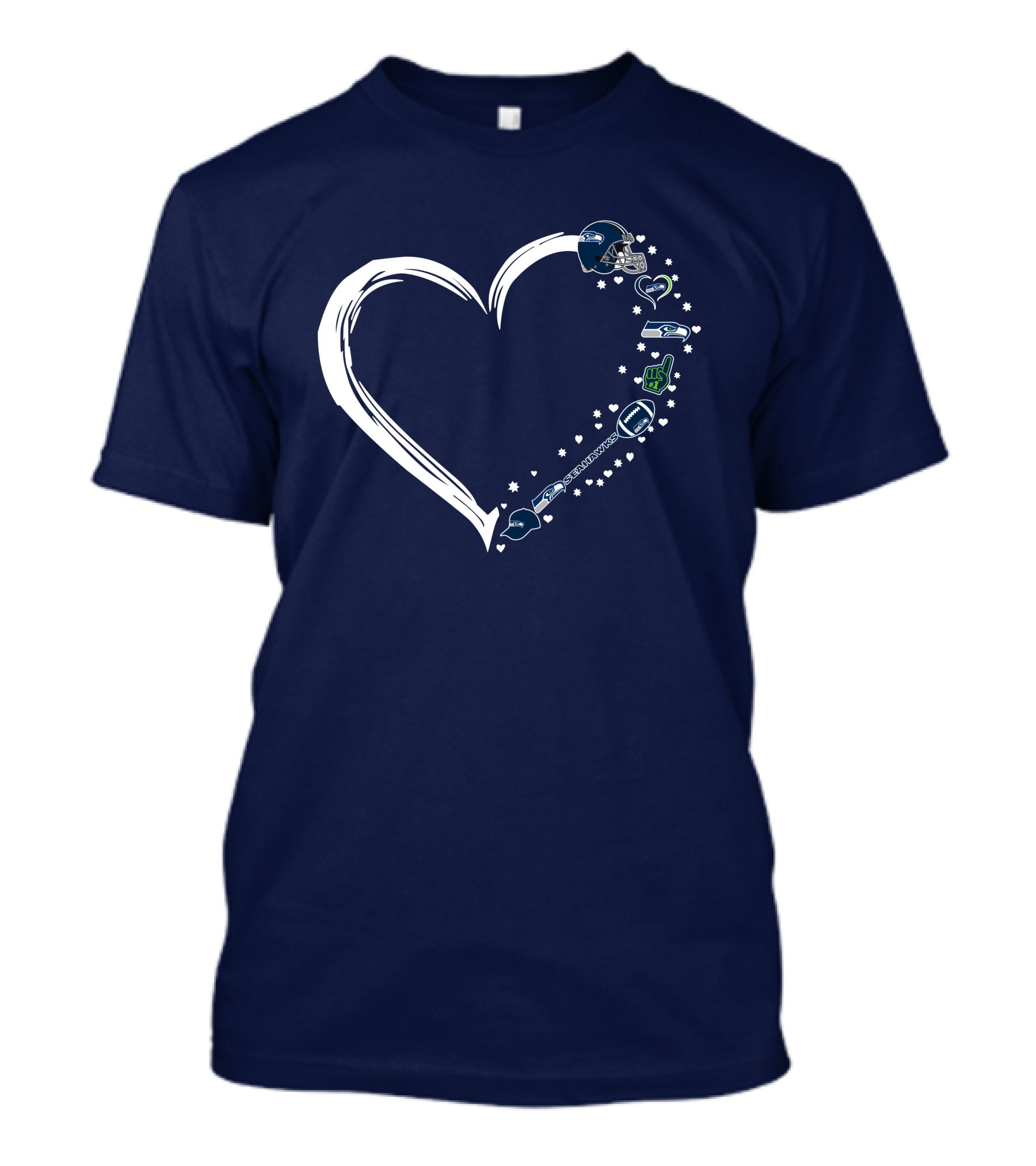 Seattle Seahawks Love Heart With Helmet And Football Symbols T-Shirt