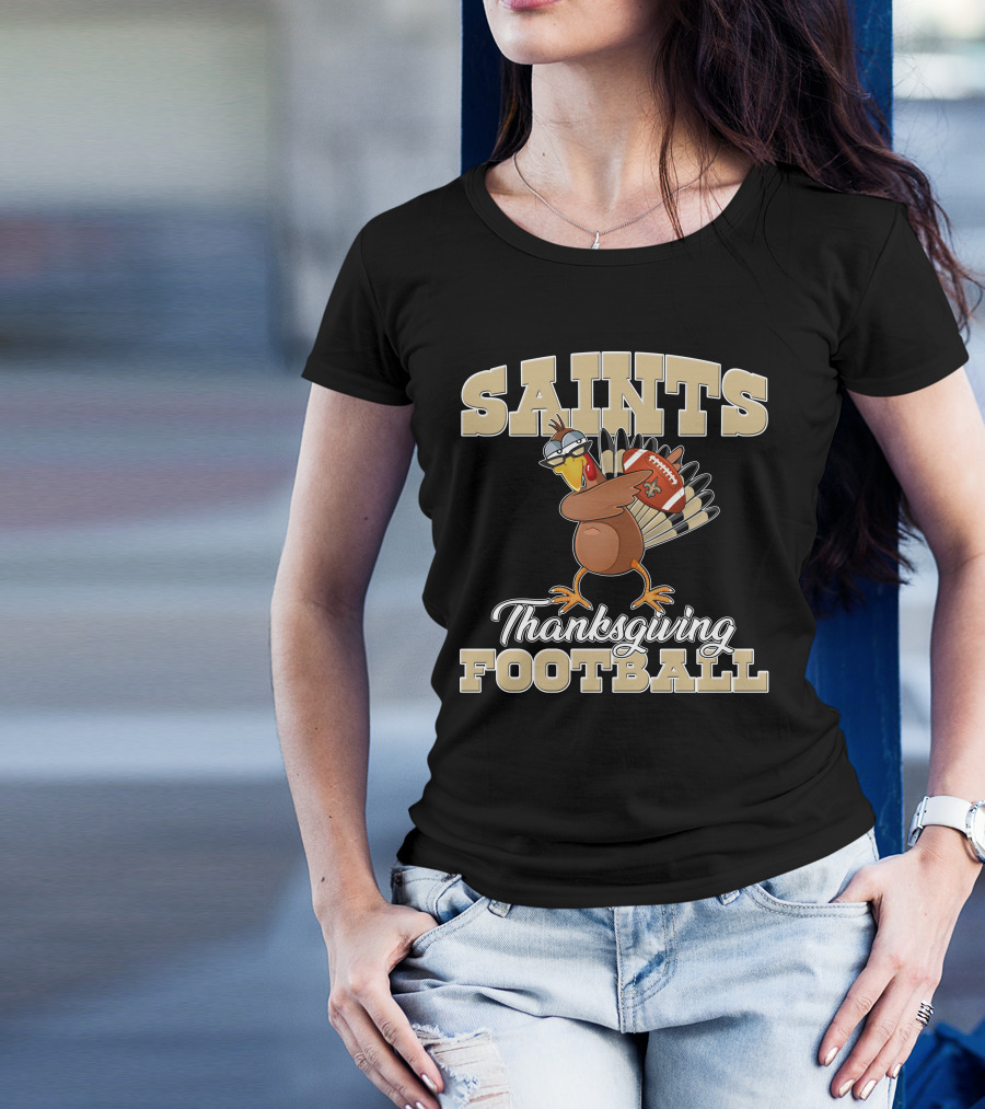 Saints Thanksgiving Football Turkey With New Orleans Saints Football T-Shirt