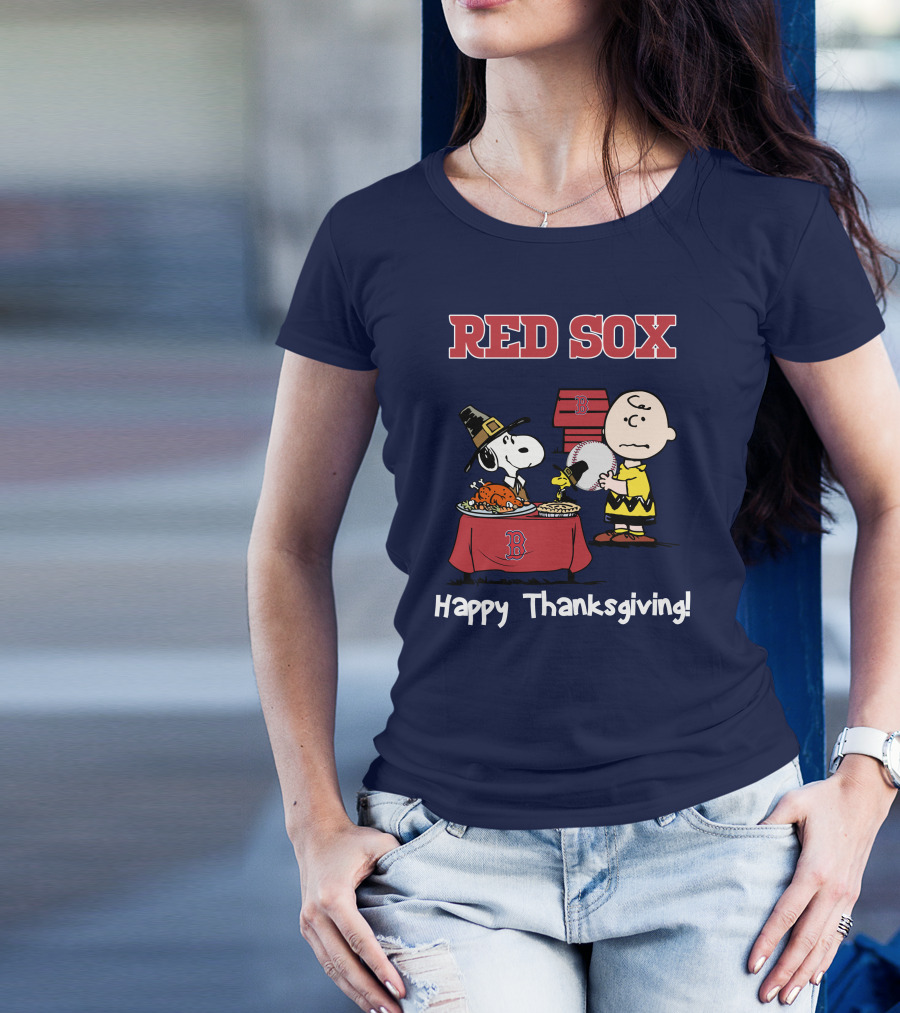 Red Sox Snoopy Charlie Brown Thanksgiving Baseball T-Shirt