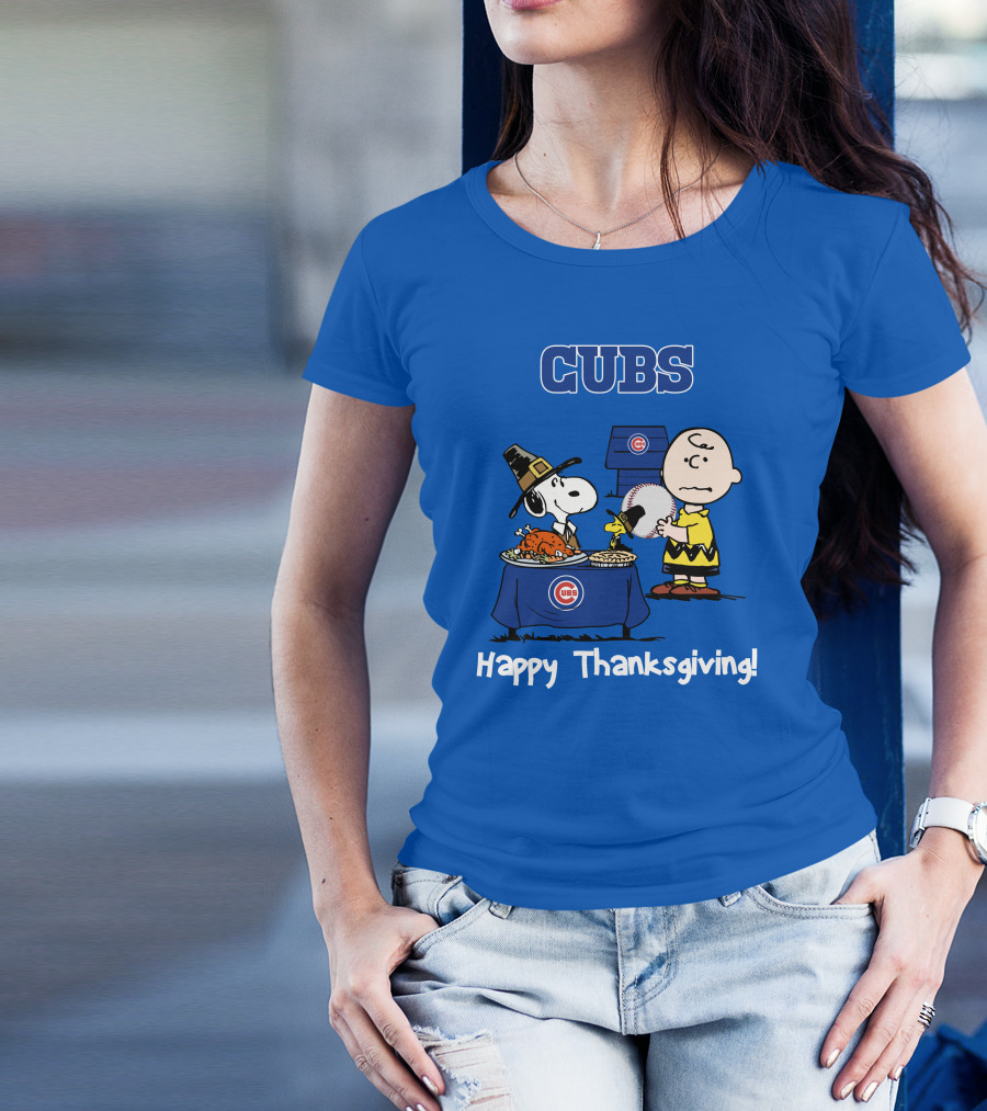 Cubs Snoopy Charlie Brown Thanksgiving Baseball T-Shirt