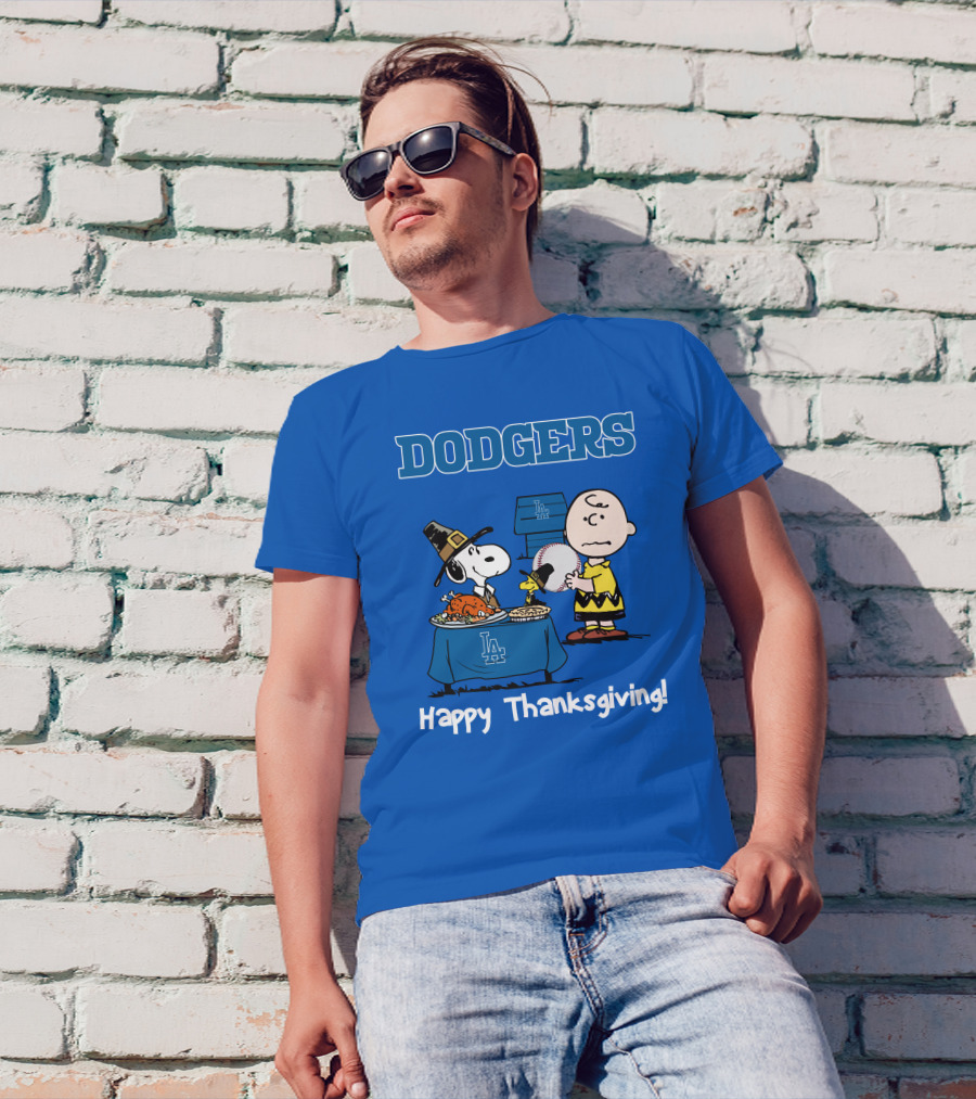 Dodgers Snoopy Charlie Brown Happy Thanksgiving Baseball LA T-Shirt