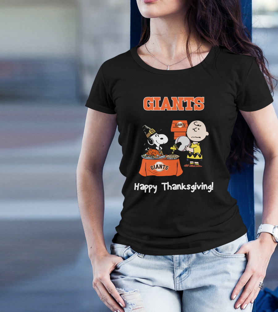 San Francisco Giants Snoopy Charlie Brown Happy Thanksgiving T-Shirt