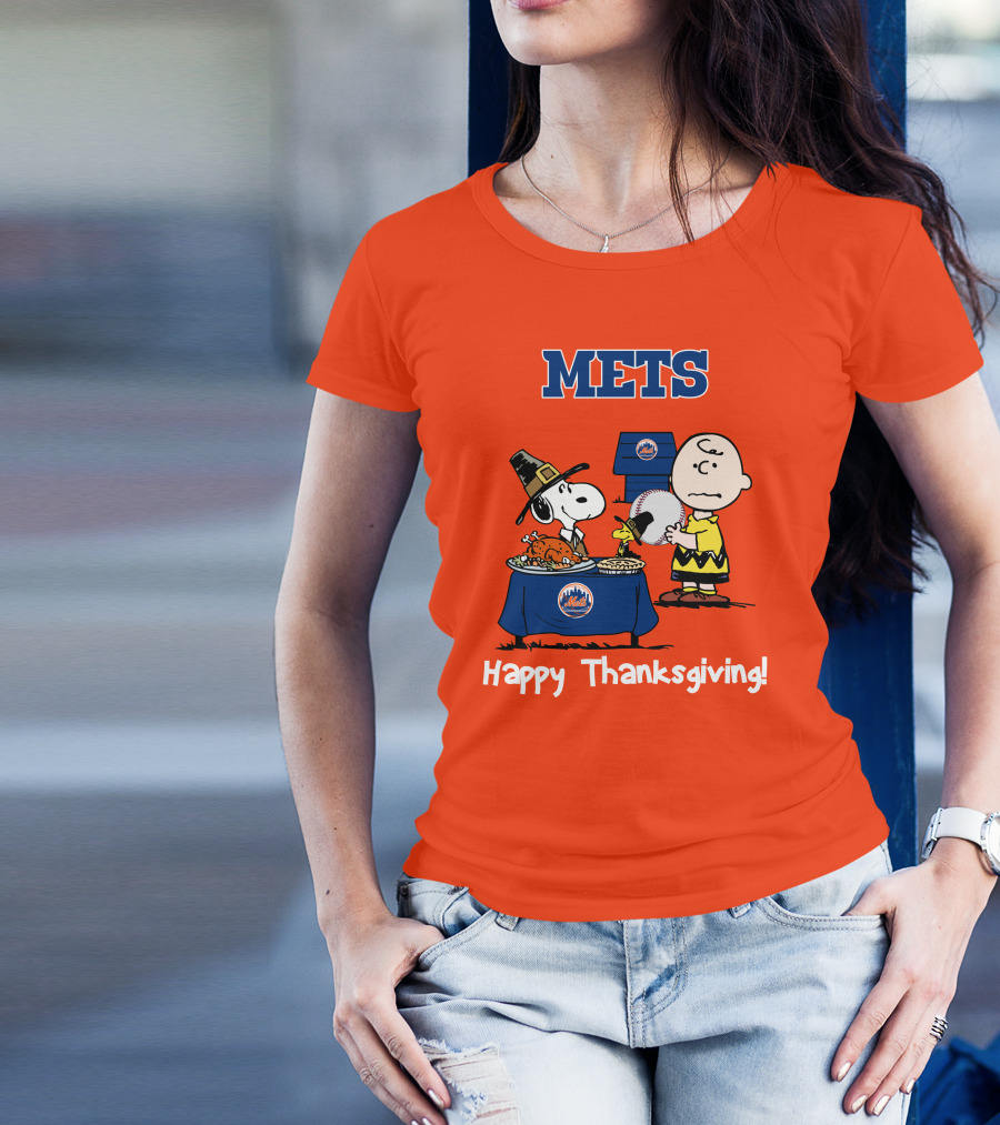 Mets Snoopy Charlie Brown Happy Thanksgiving Baseball Feast T-Shirt