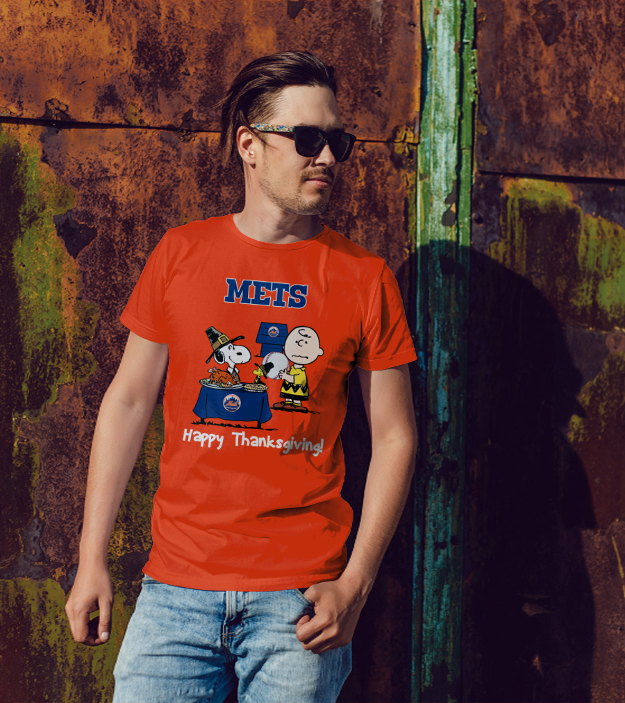 Mets Snoopy Charlie Brown Happy Thanksgiving Baseball Feast T-Shirt