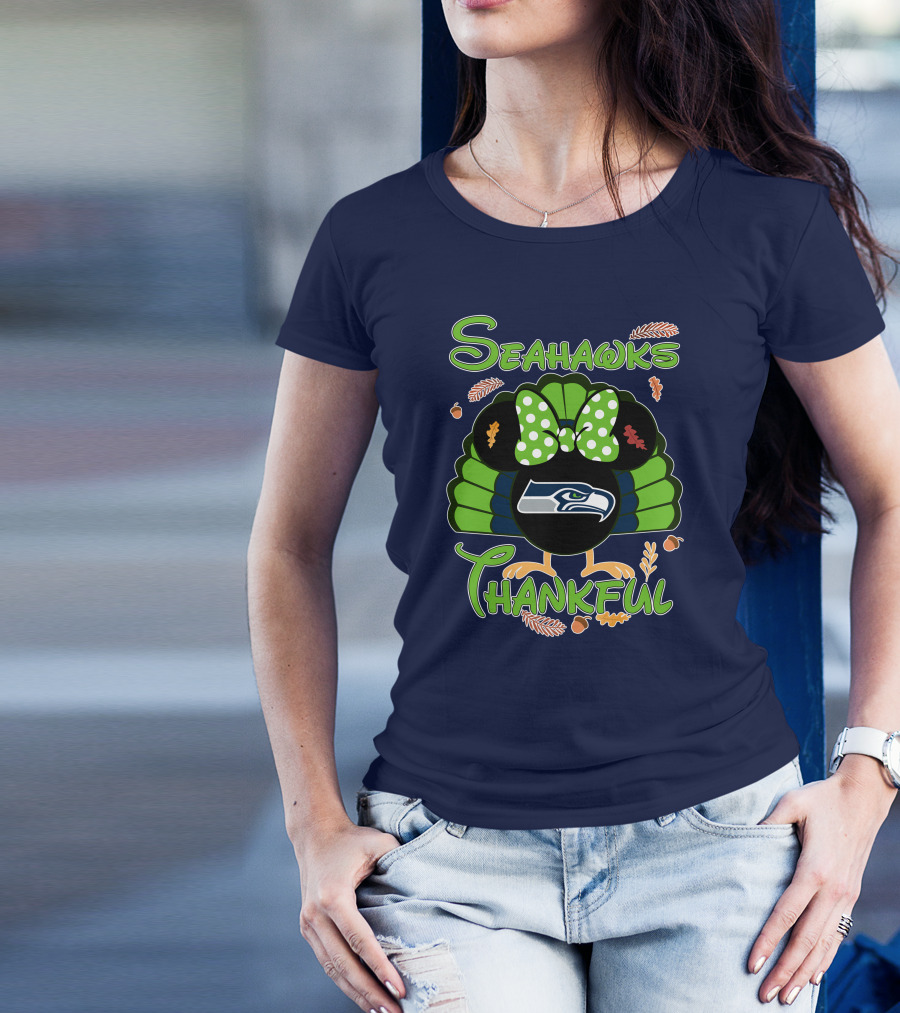 Seahawks Thankful Thanksgiving Minnie Icon Football T-Shirt