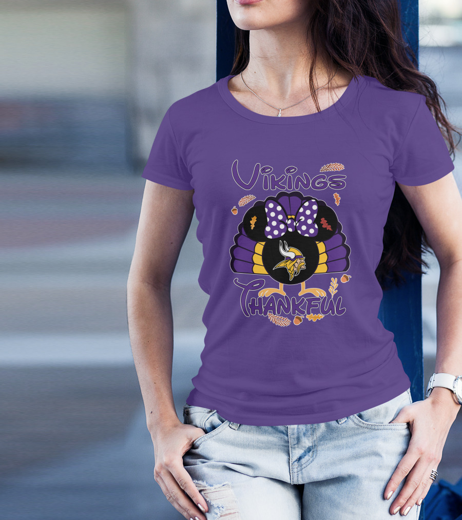 Vikings Thankful Turkey Minnie Thanksgiving T-Shirt