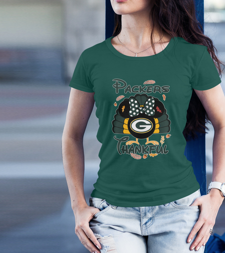 Packers Thankful Turkey With Polka Dot Bow Thanksgiving T-Shirt