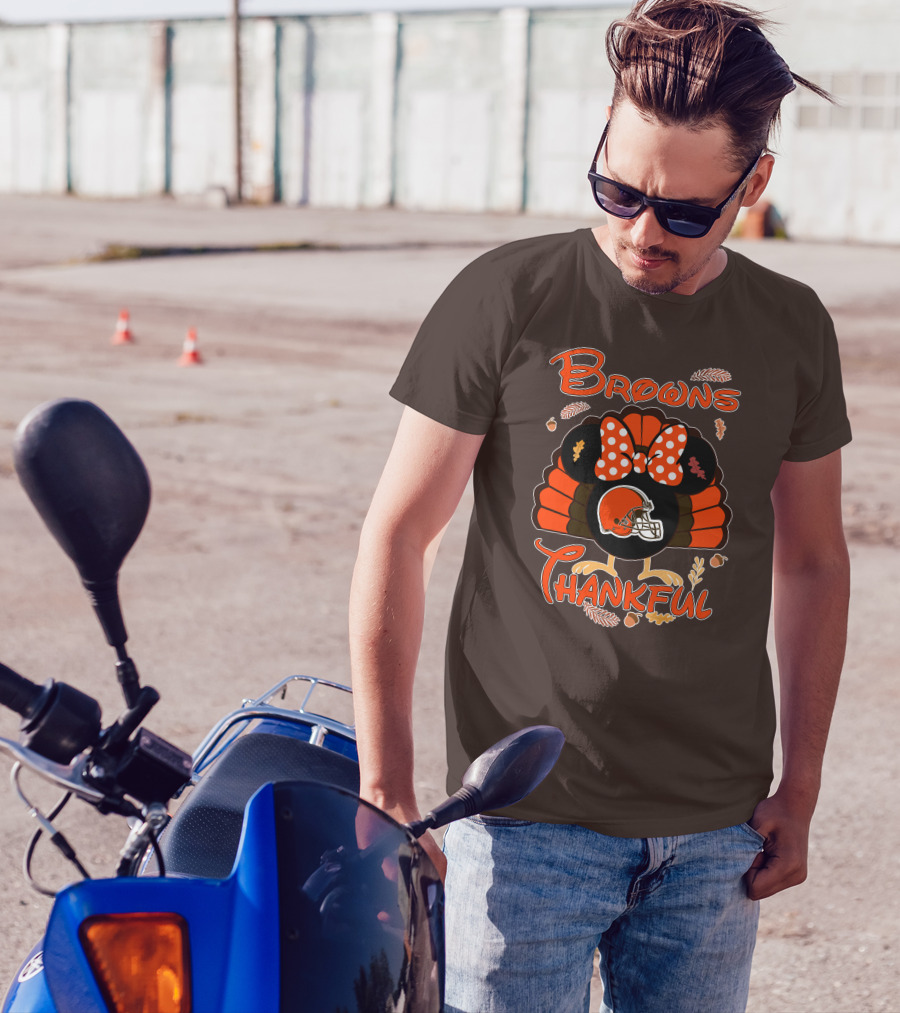 Browns Thankful Minnie Thanksgiving Football Turkey T-Shirt