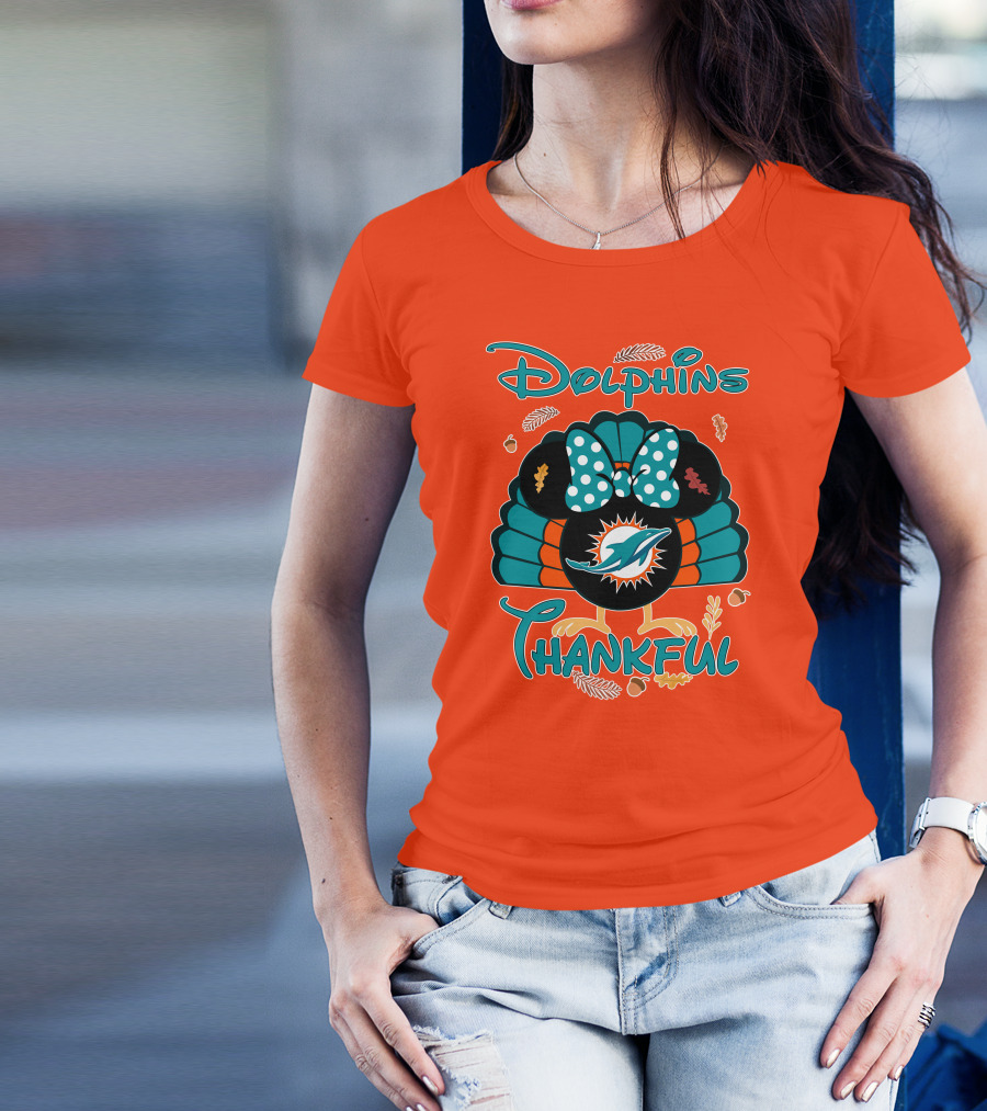 Miami Dolphins Thankful Minnie Thanksgiving T-Shirt