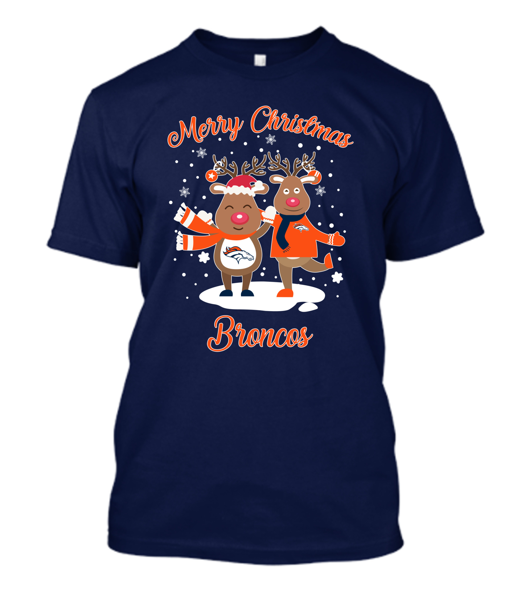Merry Christmas Broncos Reindeer Snowflakes T-Shirt
