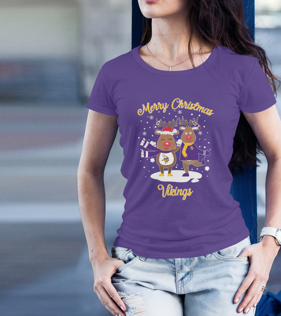 Merry Christmas Minnesota Vikings Reindeer Duo T-Shirt