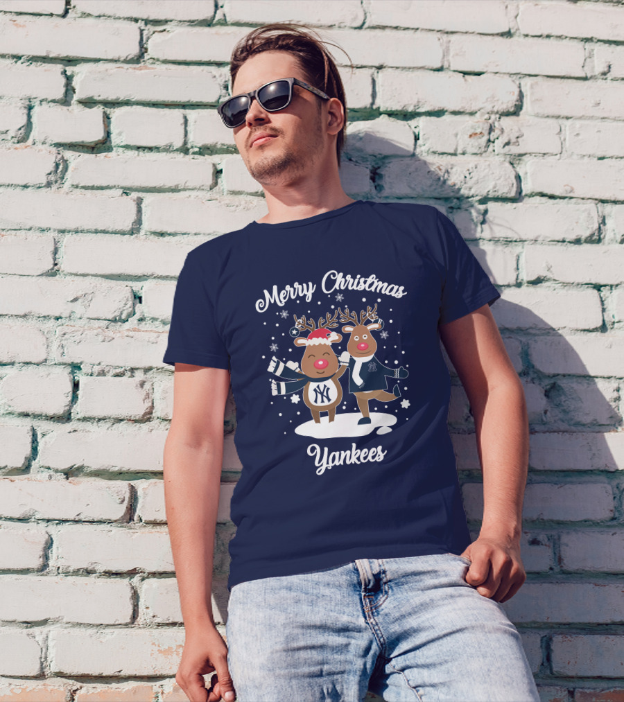 Merry Christmas Yankees Reindeer Holiday T-Shirt
