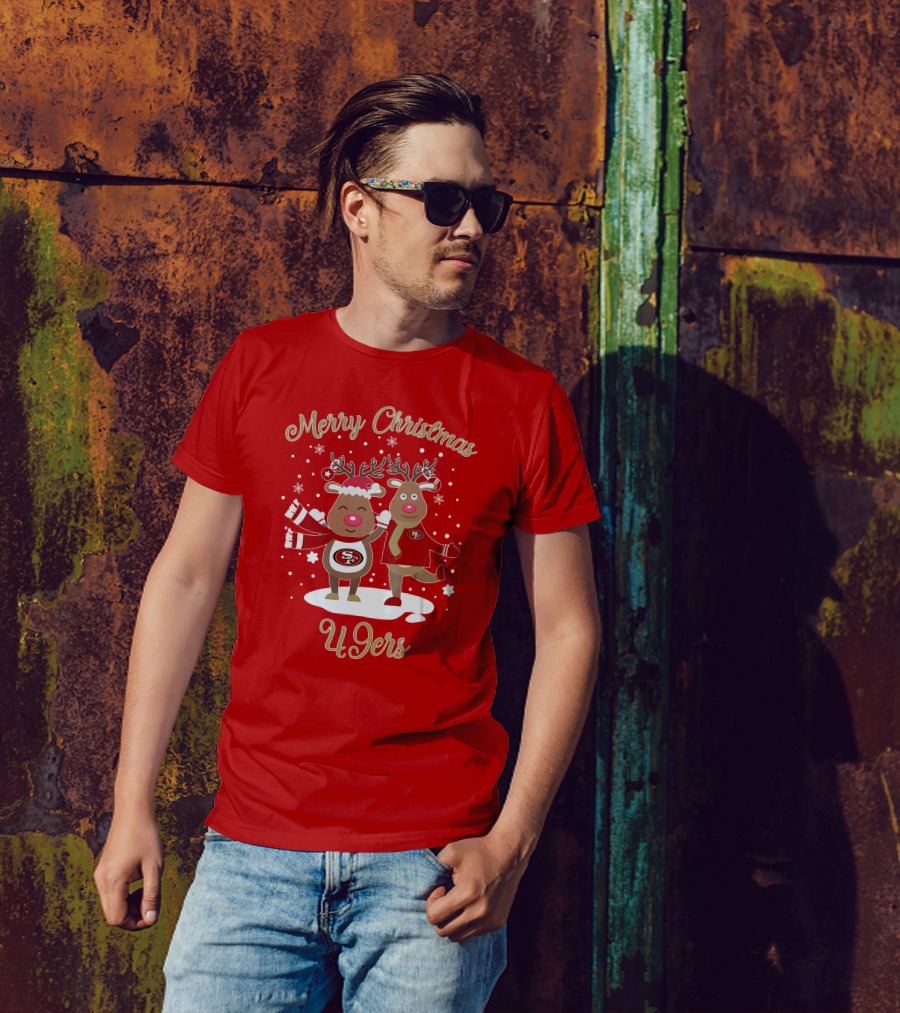 Merry Christmas 49ers Reindeer Festive Holiday T-Shirt