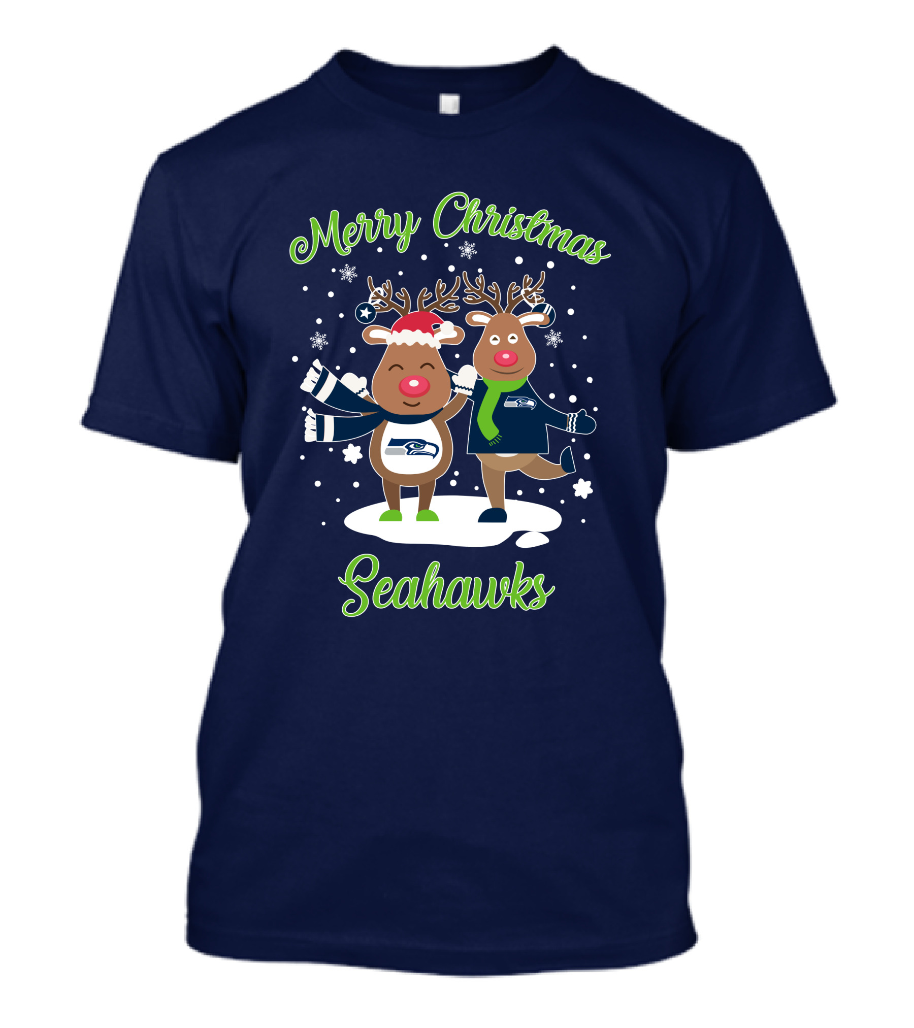 Merry Christmas Seattle Seahawks Reindeer Sweater Festive T-Shirt