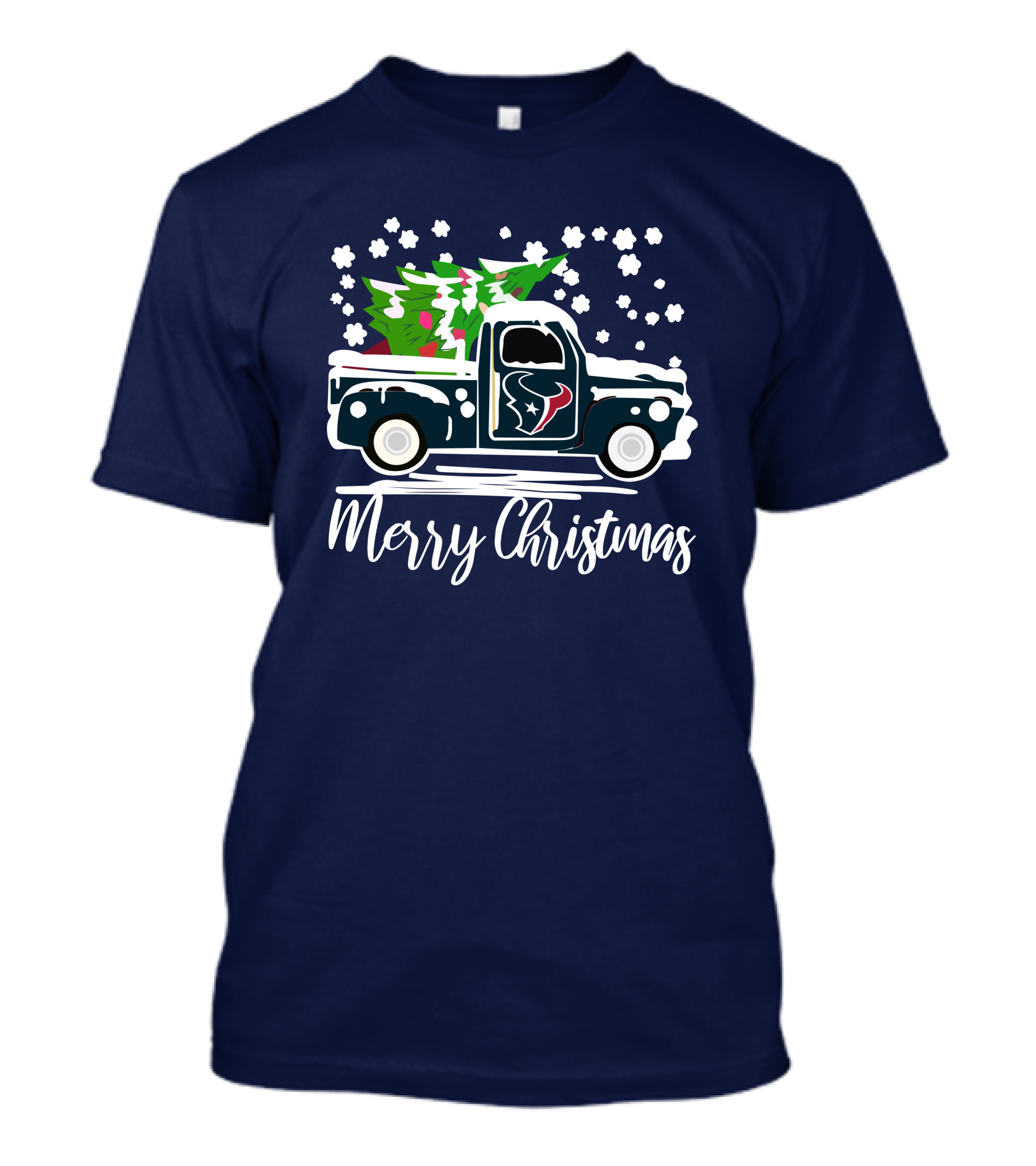 Houston Texans Merry Christmas Vintage Car With Christmas Tree T-Shirt