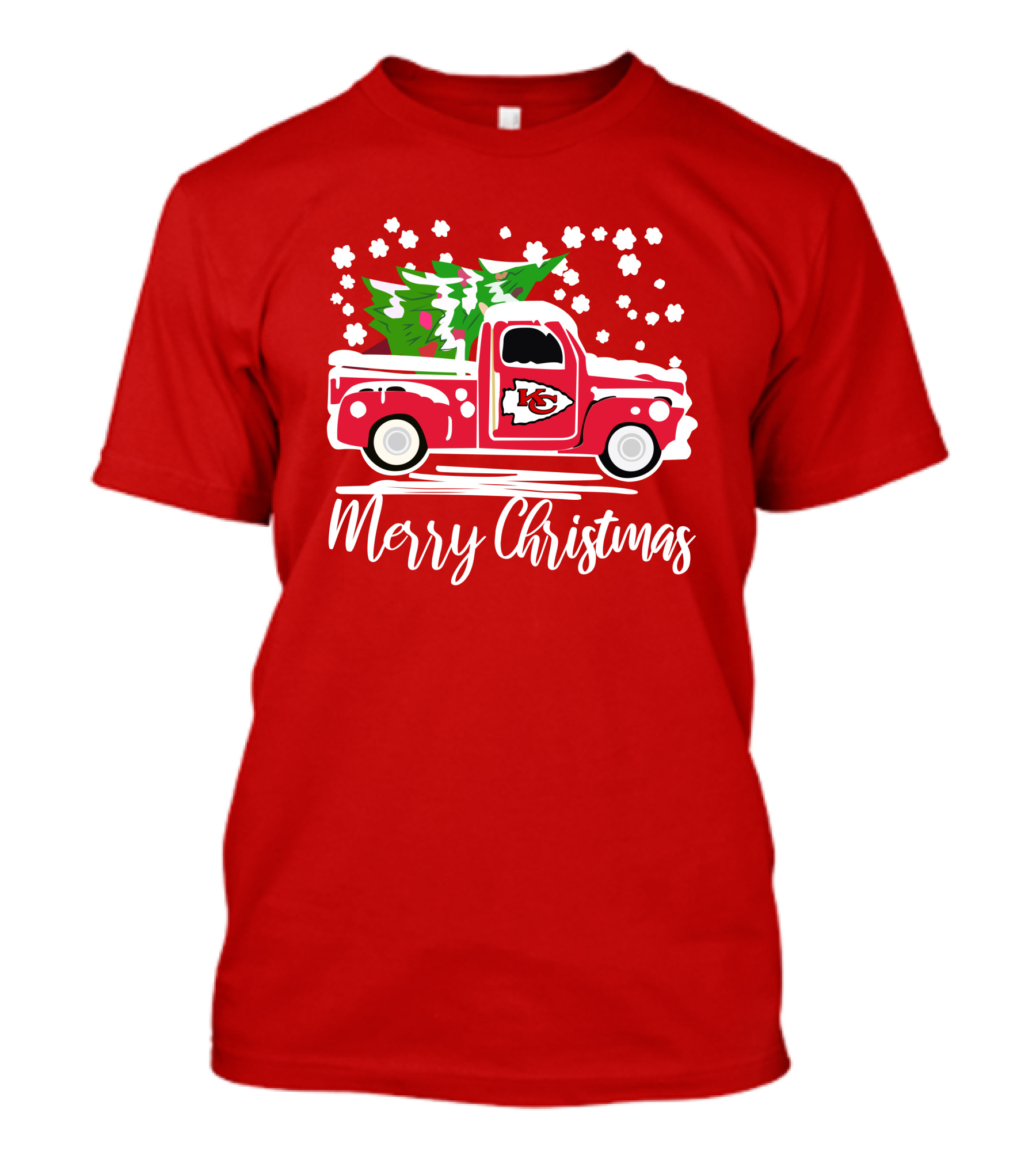 Kansas City Chiefs Vintage Truck Merry Christmas Snowflakes T-Shirt
