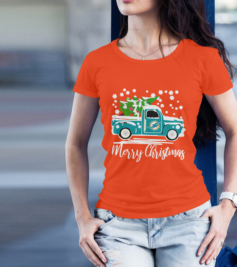 Miami Dolphins Vintage Truck Merry Christmas T-Shirt