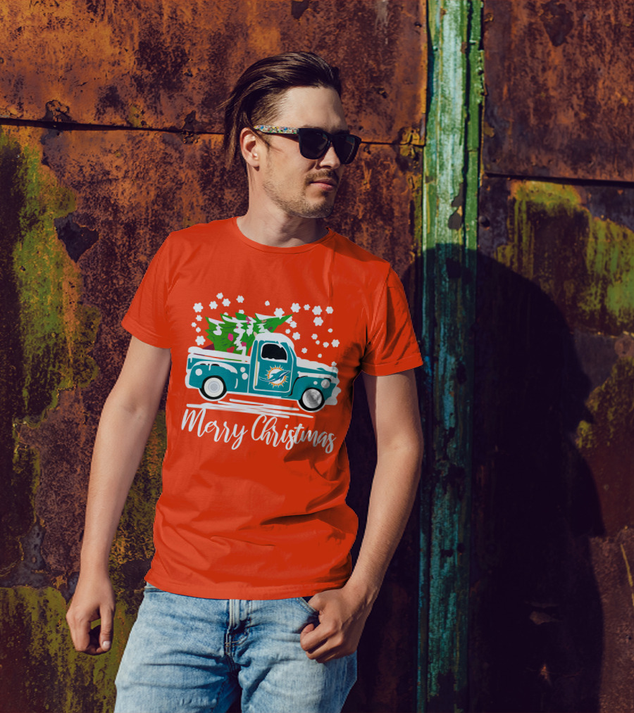 Miami Dolphins Vintage Truck Merry Christmas T-Shirt