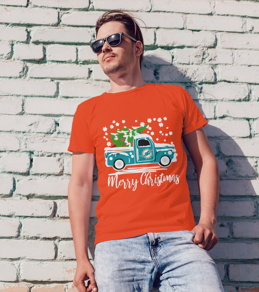 Miami Dolphins Vintage Truck Merry Christmas T-Shirt
