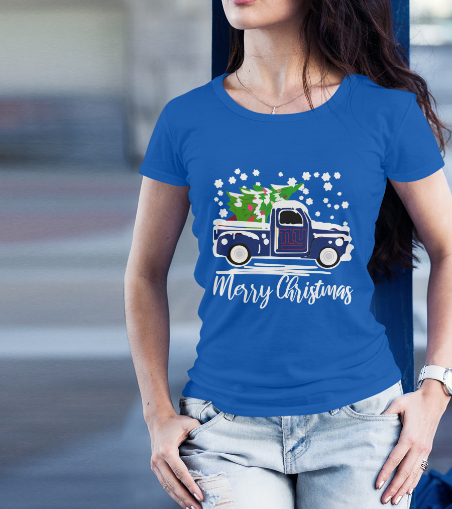 Merry Christmas New York Giants Vintage Car Snowflakes Holiday T-Shirt