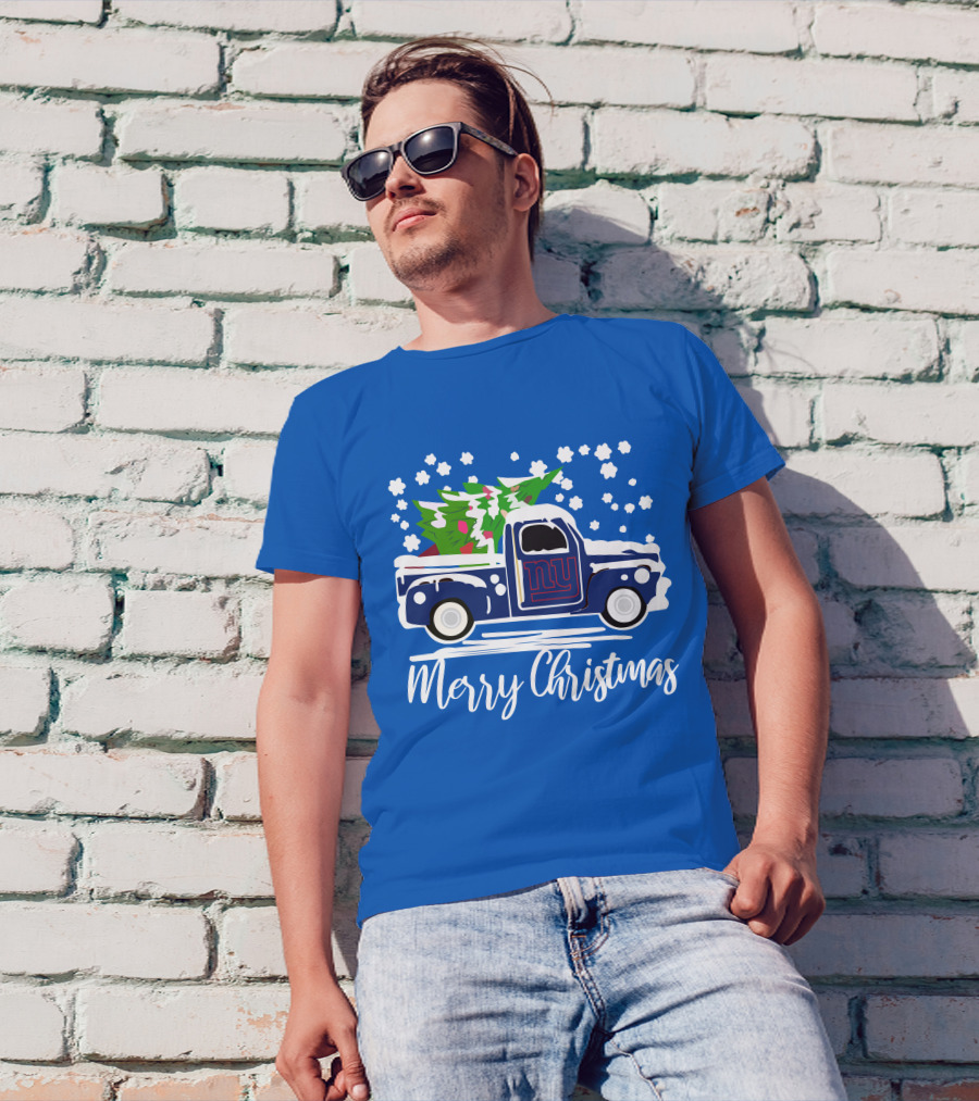 Merry Christmas New York Giants Vintage Car Snowflakes Holiday T-Shirt