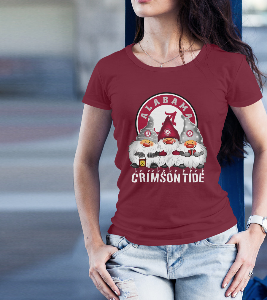 Alabama Crimson Tide Christmas Gnomes Merry Christmas Happy Holidays T-Shirt