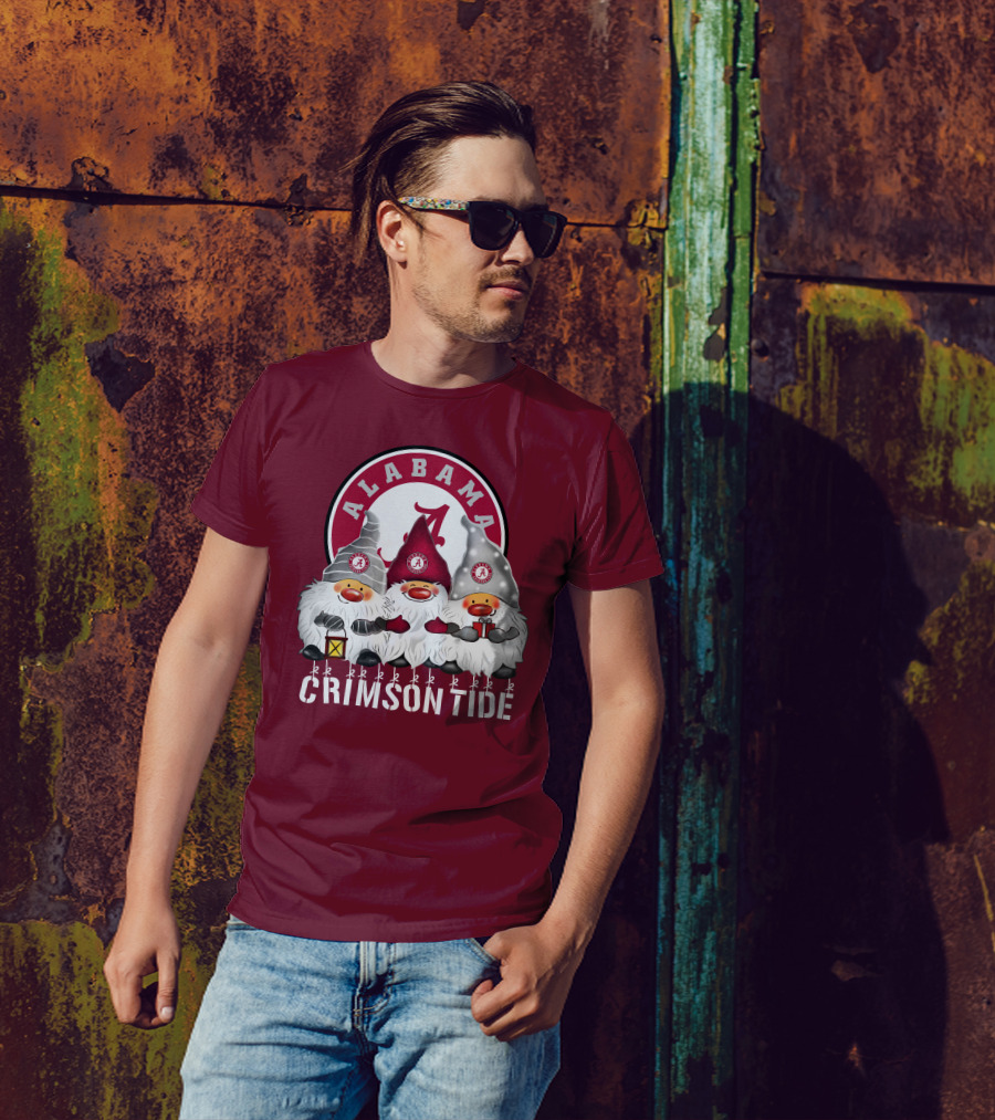 Alabama Crimson Tide Christmas Gnomes Merry Christmas Happy Holidays T-Shirt