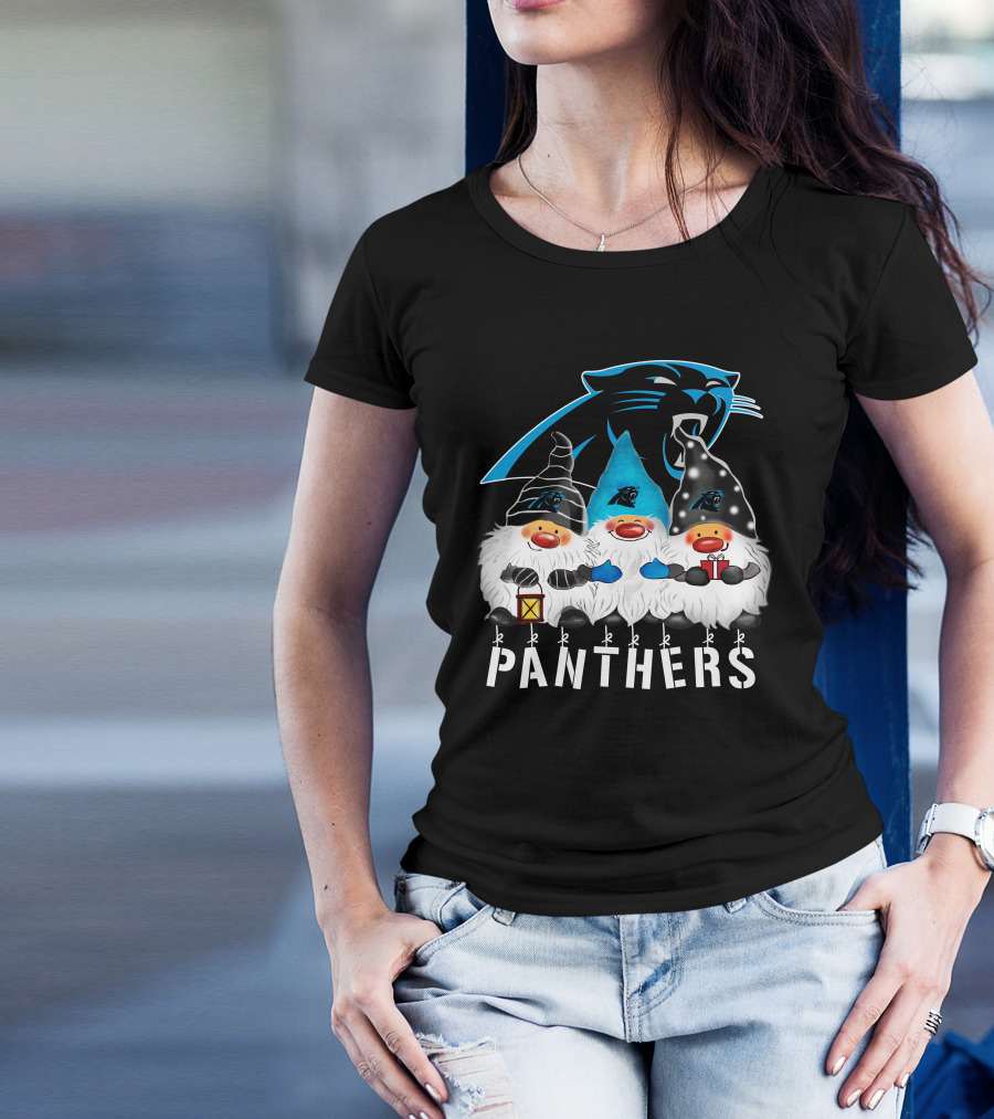 Panthers Christmas Gnomes Carolina Panthers Merry Christmas Happy Holidays T-Shirt