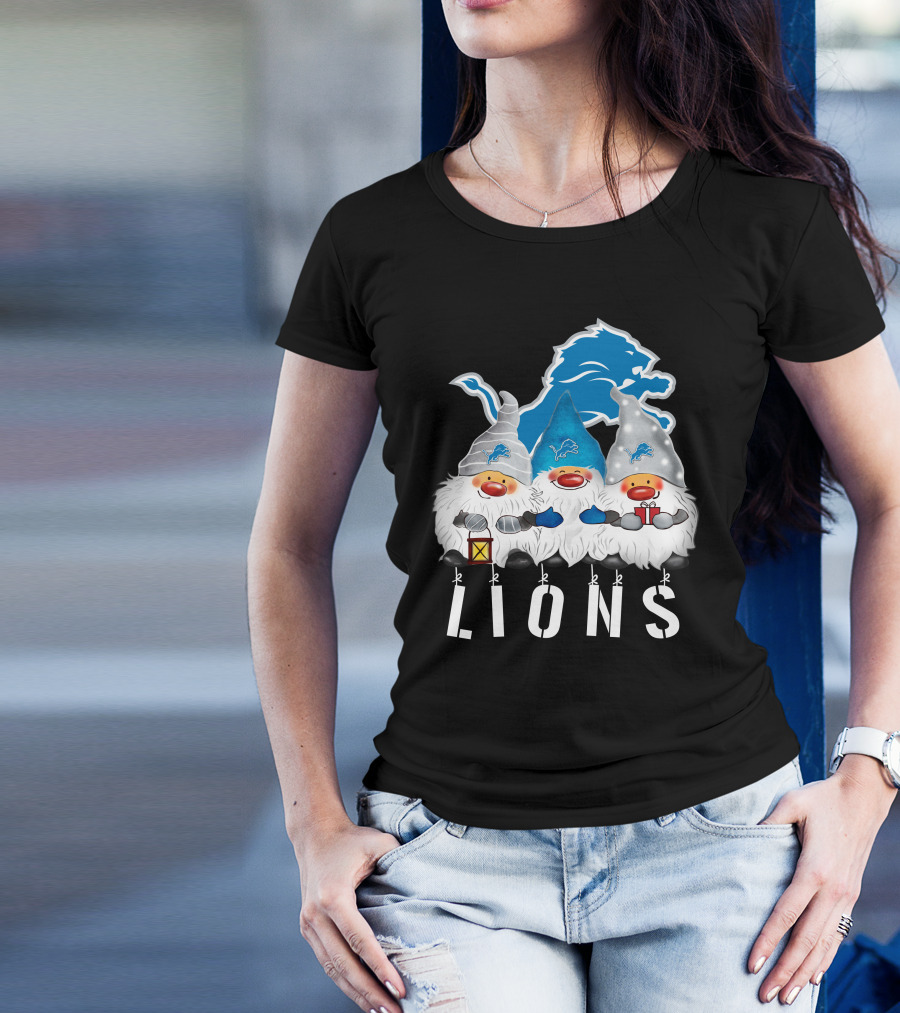 Detroit Lions Merry Christmas Happy Holidays Gnomes T-Shirt