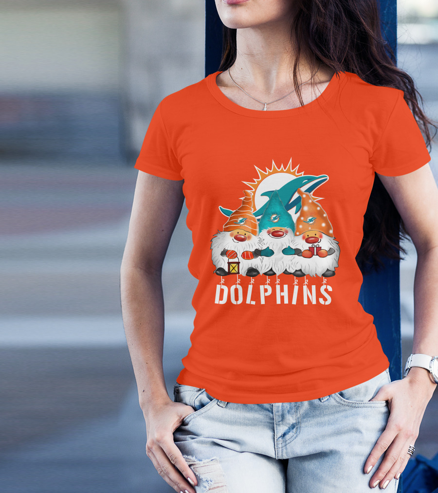 Miami Dolphins Merry Christmas Happy Holidays Gnomes T-Shirt
