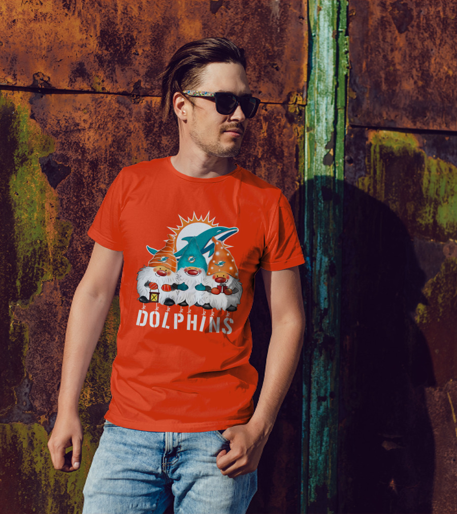 Miami Dolphins Merry Christmas Happy Holidays Gnomes T-Shirt