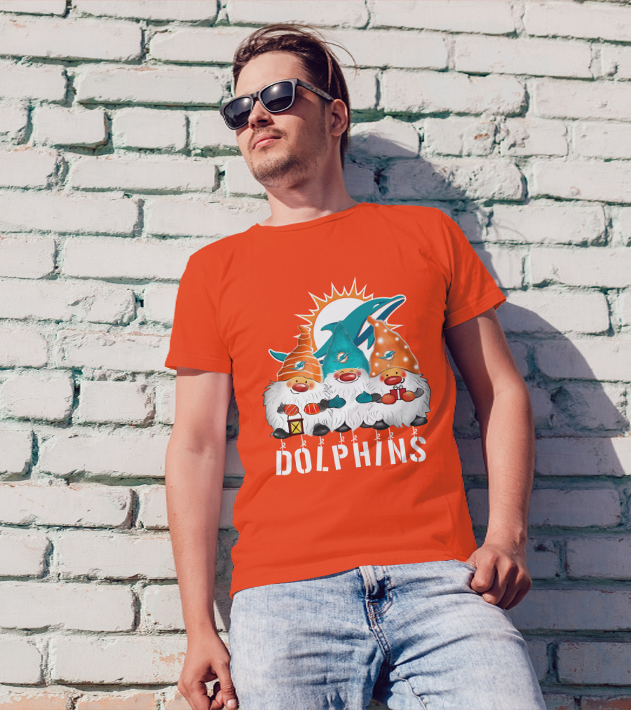 Miami Dolphins Merry Christmas Happy Holidays Gnomes T-Shirt