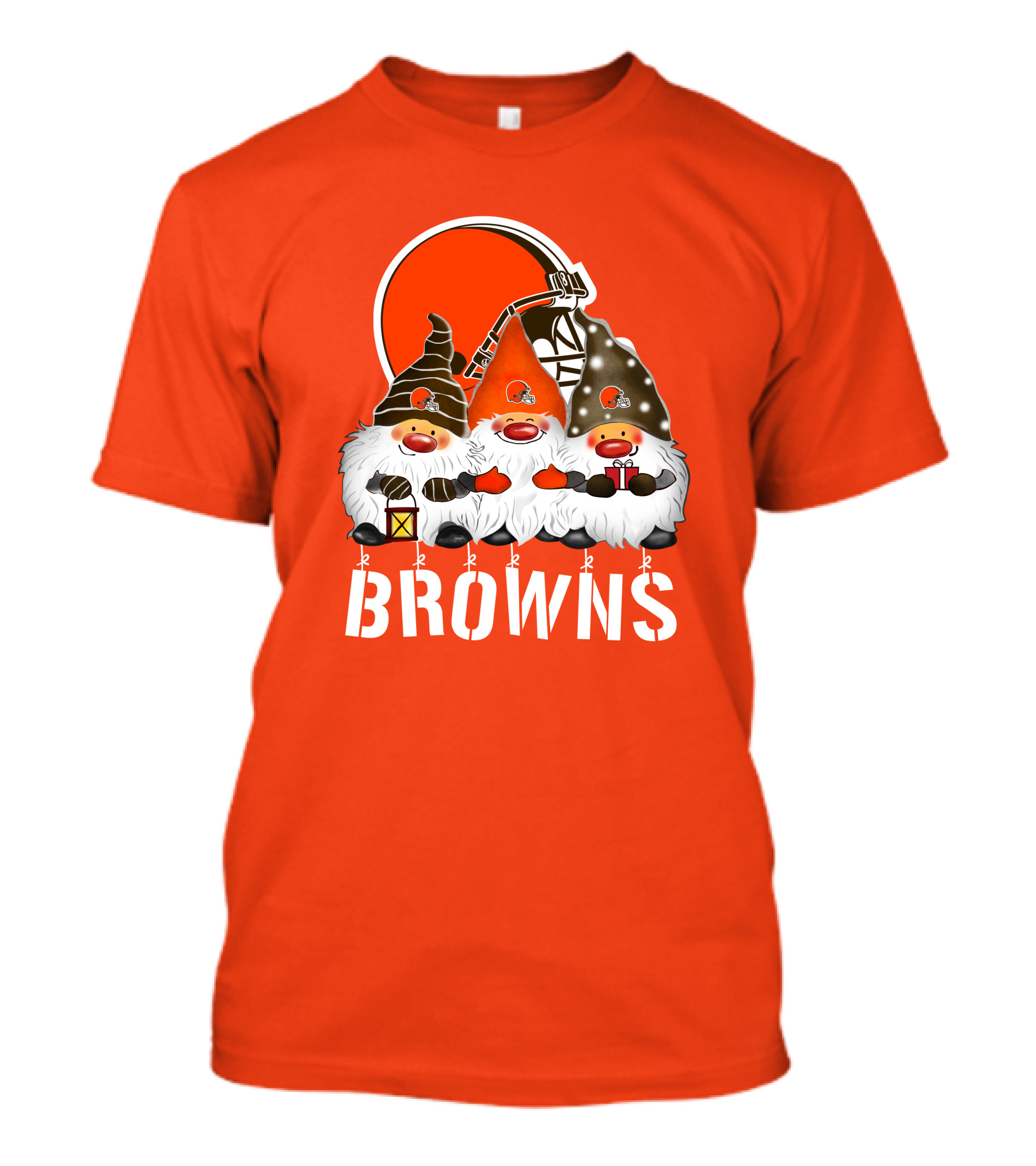 Cleveland Browns Merry Christmas Happy Holidays With Gnome Trio And Football Helmets T-Shirt