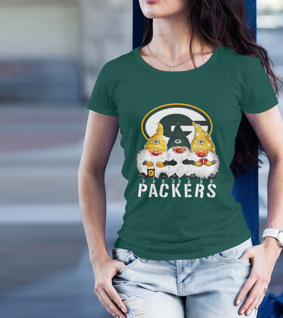 Green Bay Packers Gnomes Merry Christmas Happy Holidays T-Shirt