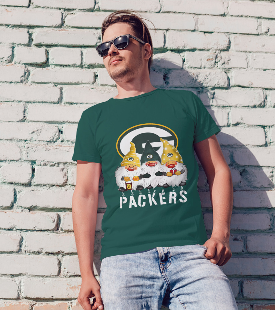 Green Bay Packers Gnomes Merry Christmas Happy Holidays T-Shirt