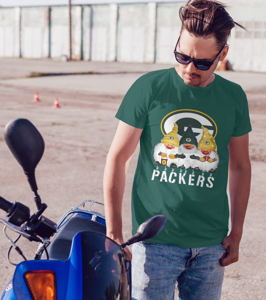 Green Bay Packers Gnomes Merry Christmas Happy Holidays T-Shirt