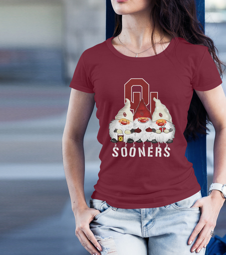 Oklahoma Sooners Christmas Gnomes Happy Holidays T-Shirt