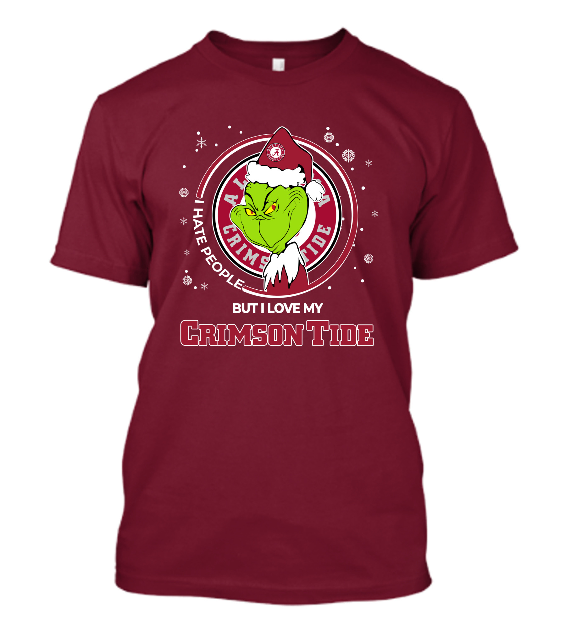 Christmas Grinch Santa I Hate People But I Love My Alabama Crimson Tide T-Shirt