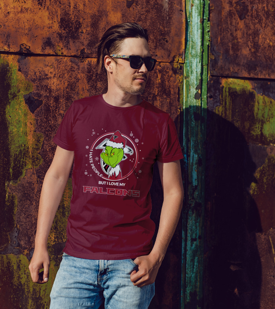 Christmas Grinch Santa I Hate People But I Love My Falcons T-Shirt