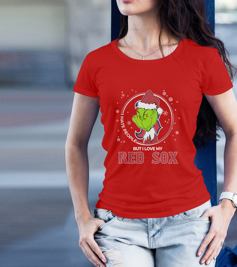 Christmas Grinch Santa I Hate People But I Love My Red Sox T-Shirt