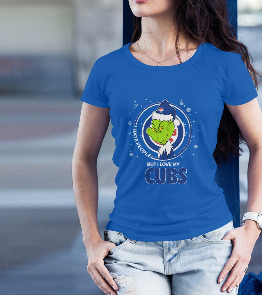 Grinch Christmas Santa I Hate People But I Love My Cubs T-Shirt