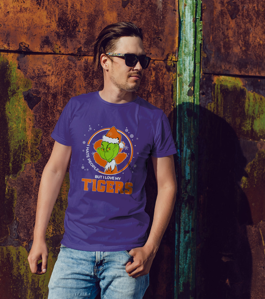 Christmas Grinch Santa I Hate People But I Love My Tigers T-Shirt