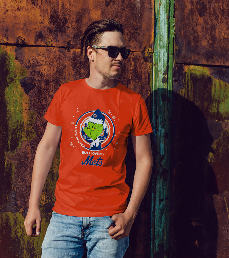 I Hate People But I Love My Mets Christmas Grinch Santa T-Shirt