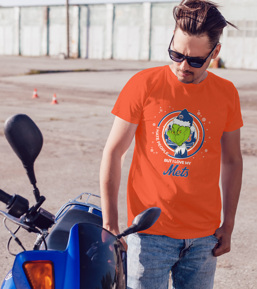 I Hate People But I Love My Mets Christmas Grinch Santa T-Shirt