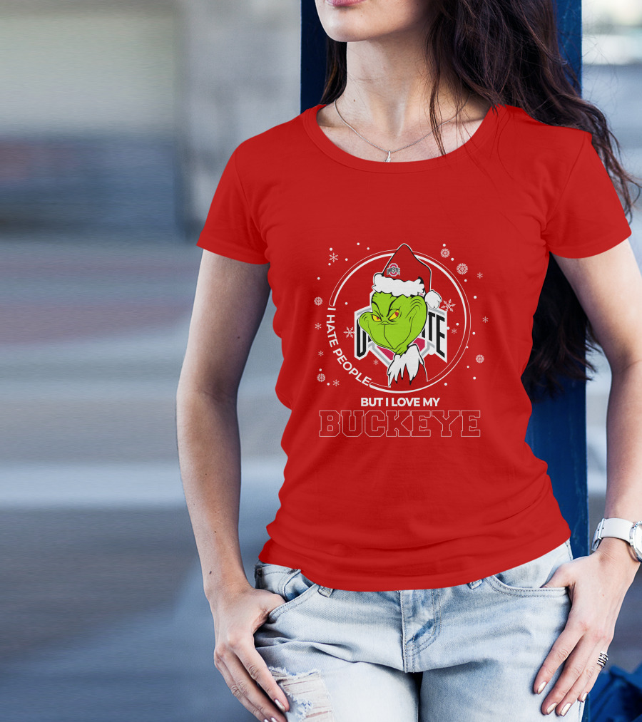 Christmas Grinch Santa I Hate People But I Love My Buckeye Ohio State T-Shirt