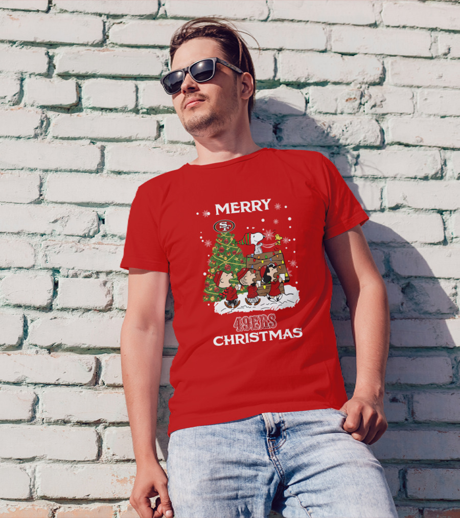 Merry 49ers Christmas San Francisco Peanuts Christmas Tree T-Shirt