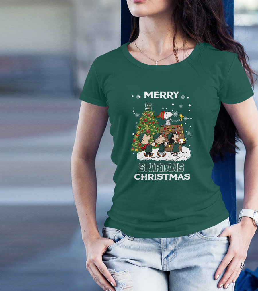 Merry Spartans Christmas Michigan State Peanuts Christmas Tree T-Shirt